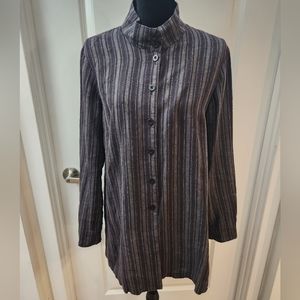 Flax Tunic Striped Gray and black Button down Tunic Size S